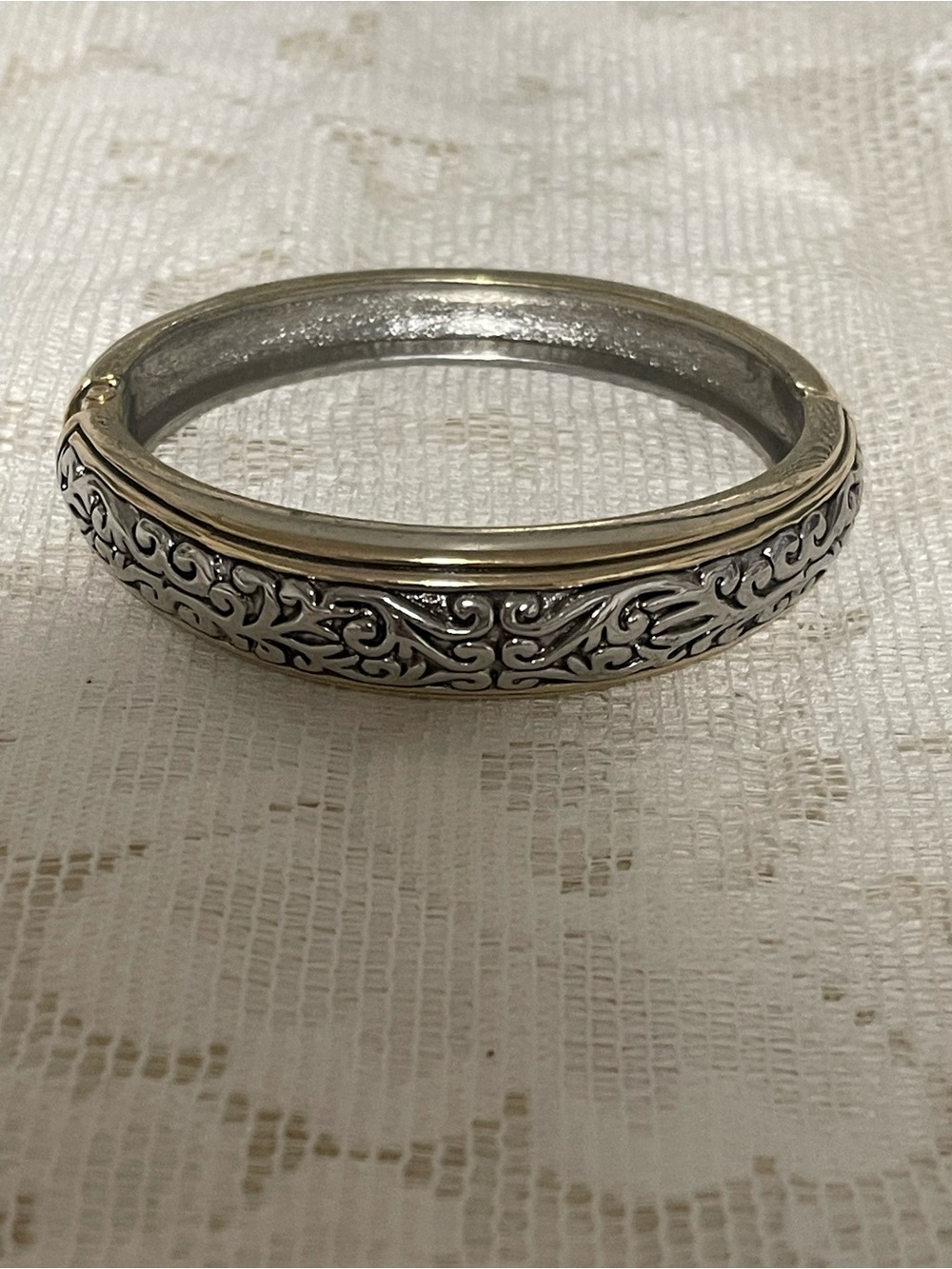 Silver-Tone Filigree Bangle Bracelet - Silver